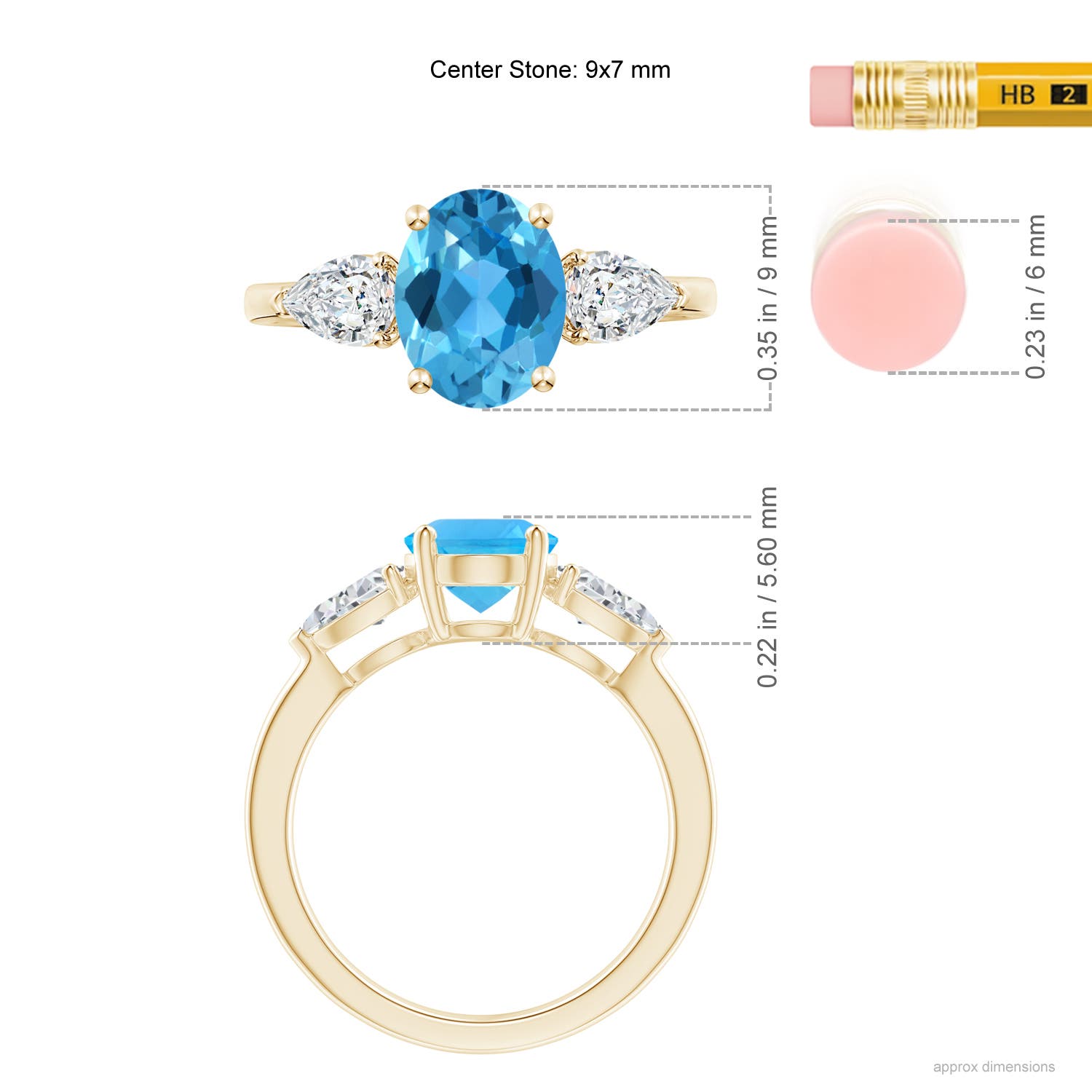 AAA - Swiss Blue Topaz / 3.05 CT / 14 KT Yellow Gold