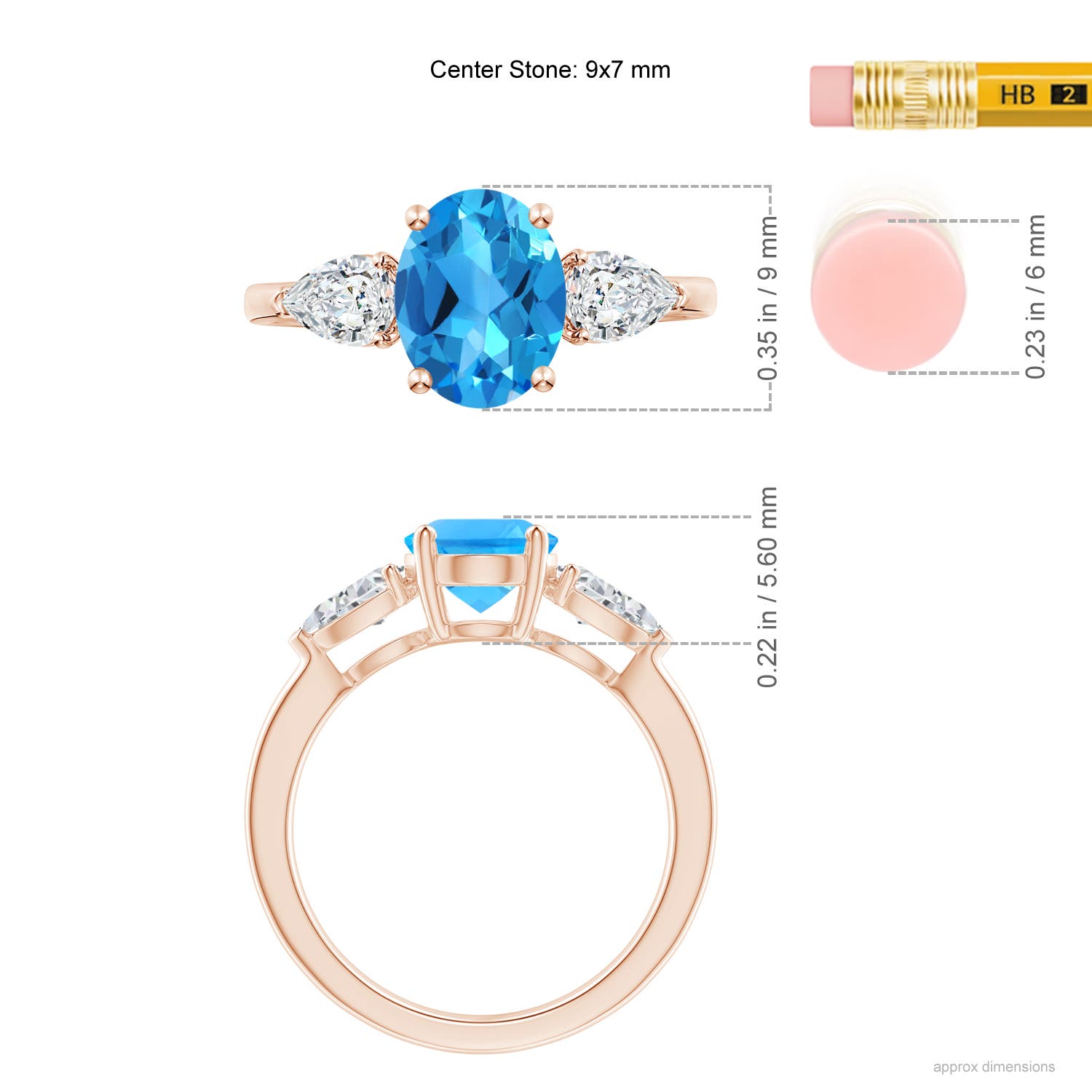 AAAA - Swiss Blue Topaz / 3.05 CT / 14 KT Rose Gold