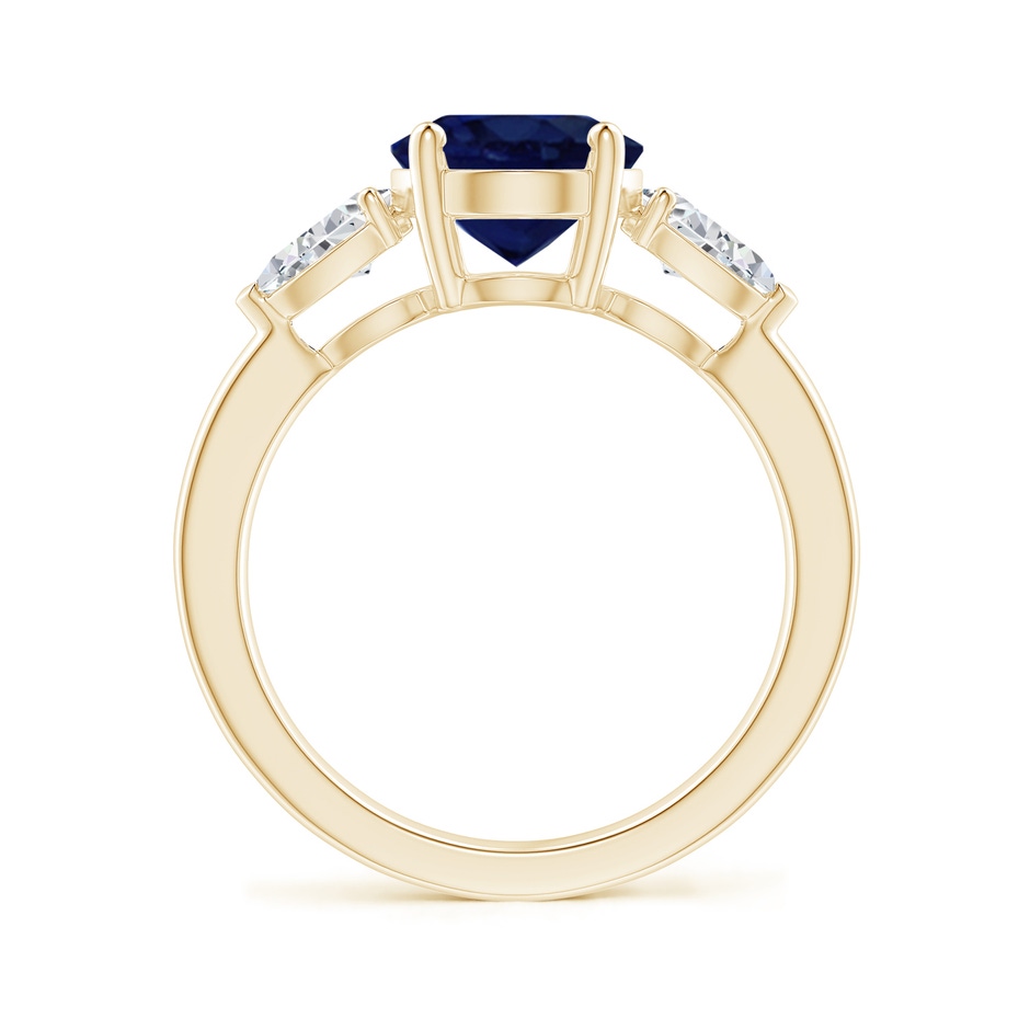10x8mm A Oval Blue Sapphire Three Stone Ring with Pear Diamonds in Yellow Gold side-1