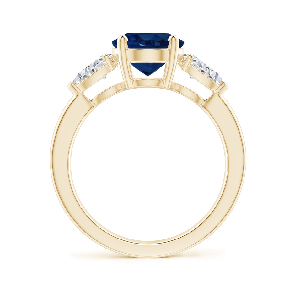 10x8mm AA Oval Blue Sapphire Three Stone Ring with Pear Diamonds in Yellow Gold side-1
