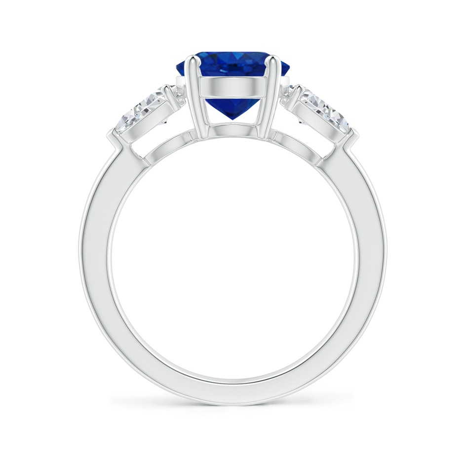 10x8mm AAA Oval Blue Sapphire Three Stone Ring with Pear Diamonds in White Gold side-1