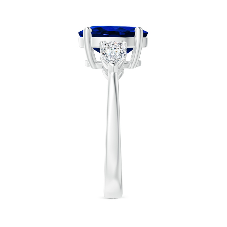 10x8mm Lab-Grown Oval Blue Sapphire Three Stone Ring with Pear Diamonds in 9K White Gold side-2