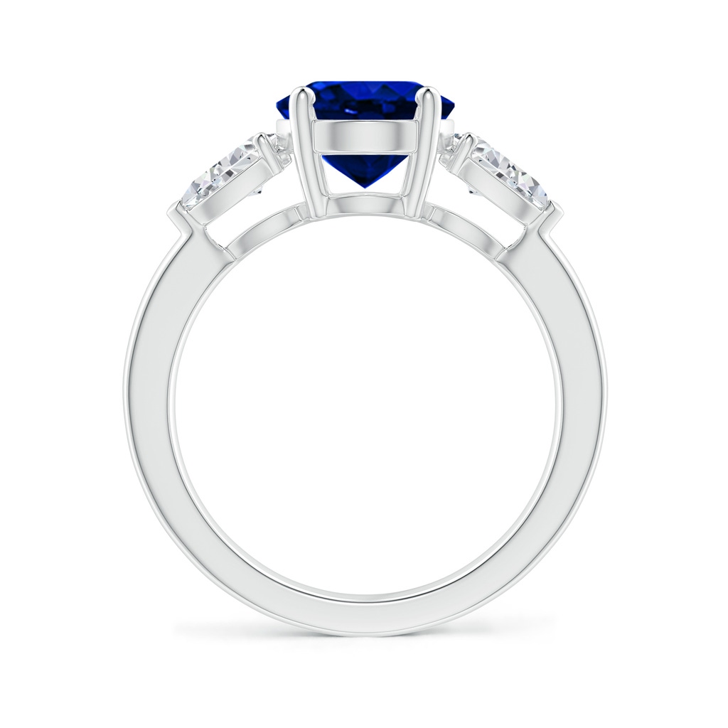 10x8mm AAAA Oval Blue Sapphire Three Stone Ring with Pear Diamonds in P950 Platinum Side-1