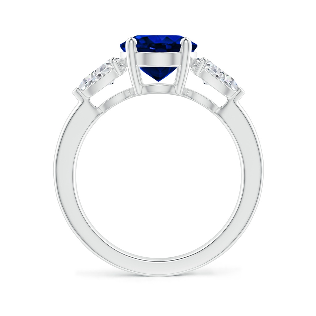 10x8mm AAAA Oval Blue Sapphire Three Stone Ring with Pear Diamonds in P950 Platinum - side_1