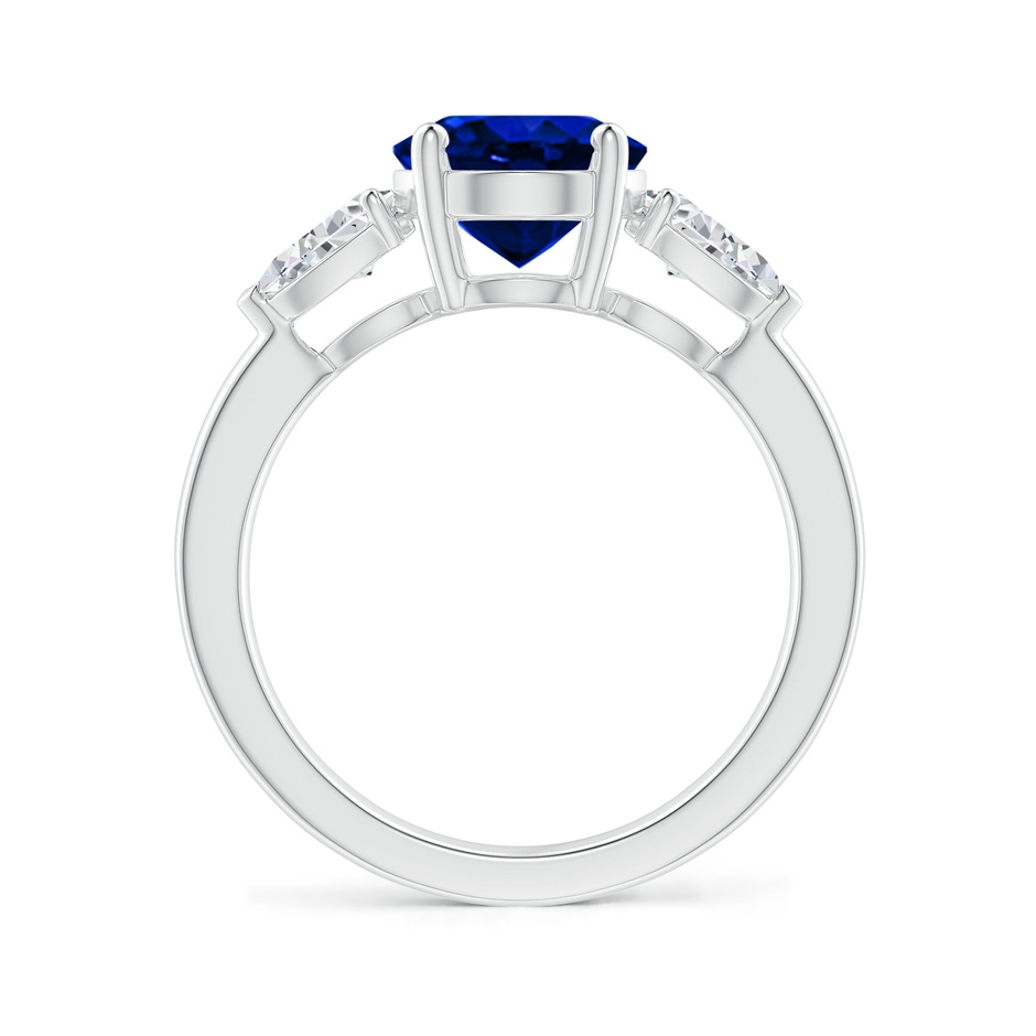 10x8mm AAAA Oval Blue Sapphire Three Stone Ring with Pear Diamonds in P950 Platinum side-1