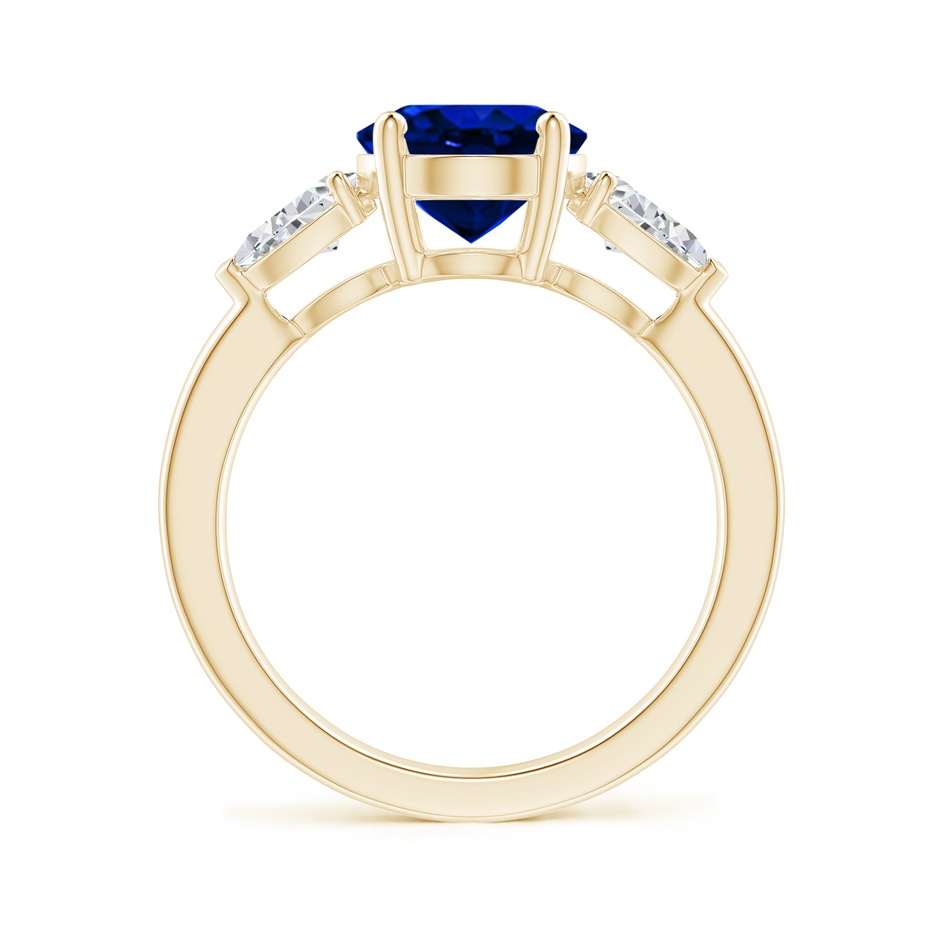 10x8mm Lab-Grown Oval Blue Sapphire Three Stone Ring with Pear Diamonds in Yellow Gold side-1