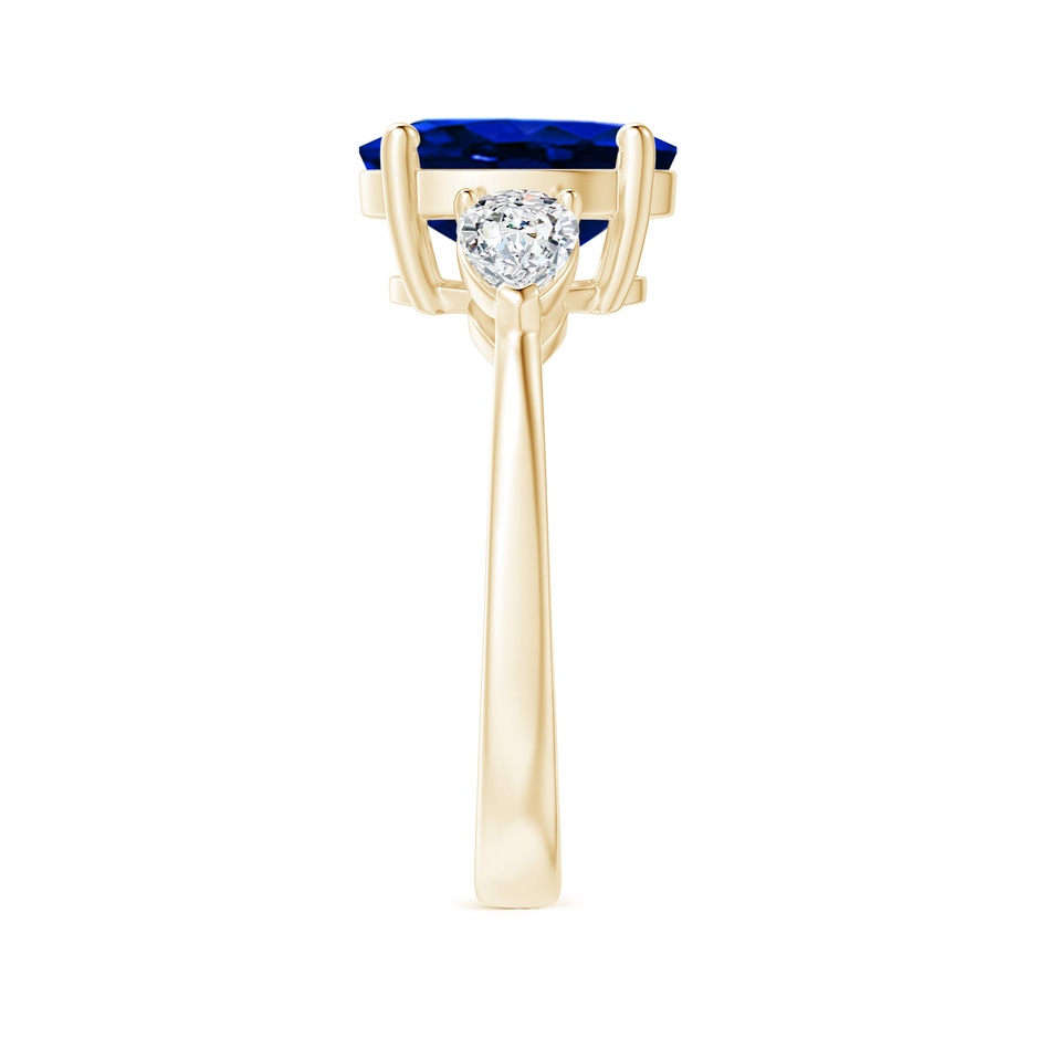 10x8mm Lab-Grown Oval Blue Sapphire Three Stone Ring with Pear Diamonds in Yellow Gold side-2