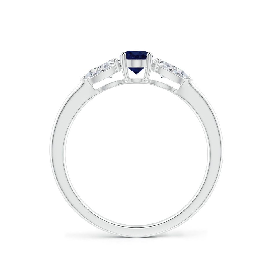 6x4mm A Oval Blue Sapphire Three Stone Ring with Pear Diamonds in White Gold side-1