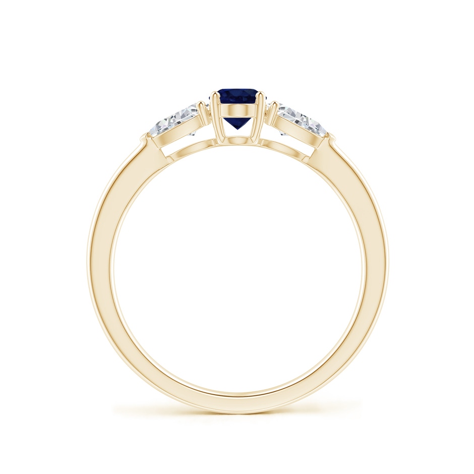 6x4mm A Oval Blue Sapphire Three Stone Ring with Pear Diamonds in Yellow Gold side-1