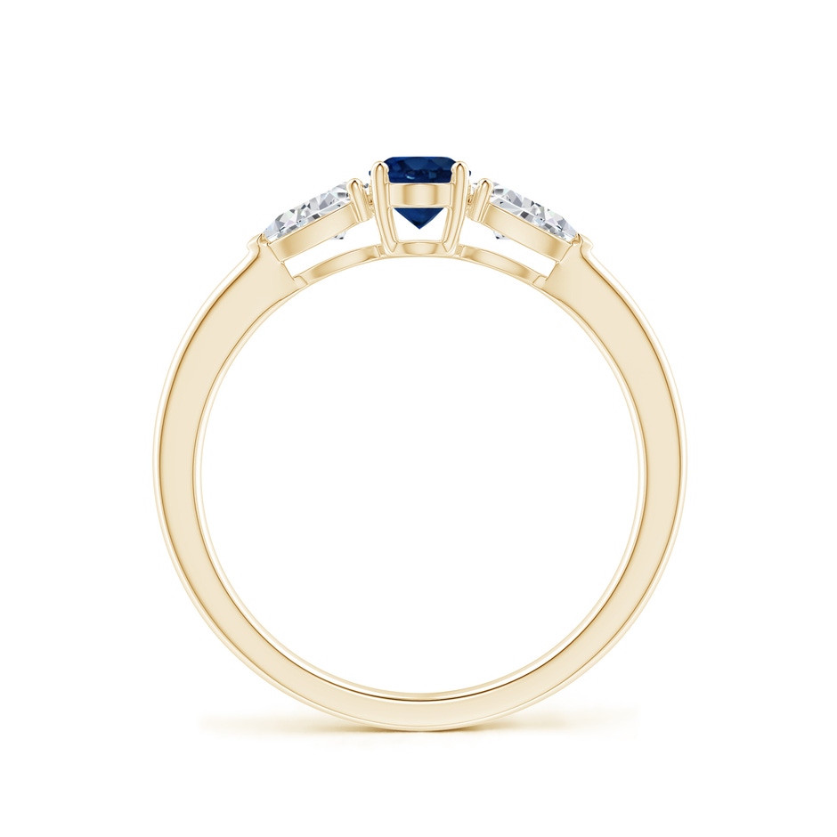 6x4mm AA Oval Blue Sapphire Three Stone Ring with Pear Diamonds in Yellow Gold side-1