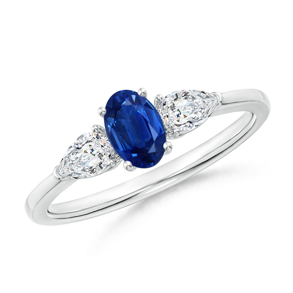 6x4mm AAA Oval Blue Sapphire Three Stone Ring with Pear Diamonds in P950 Platinum 