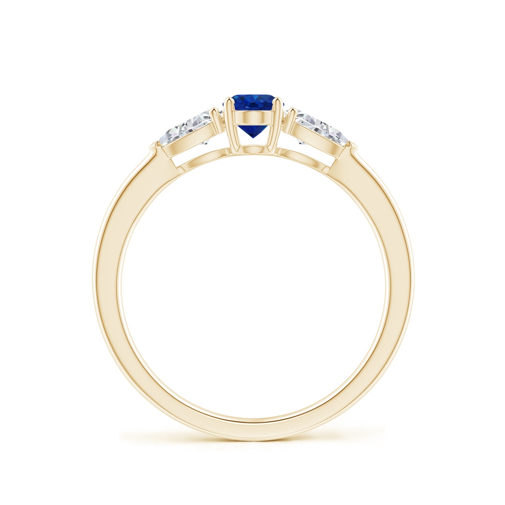 6x4mm AAA Oval Blue Sapphire Three Stone Ring with Pear Diamonds in Yellow Gold - side_1