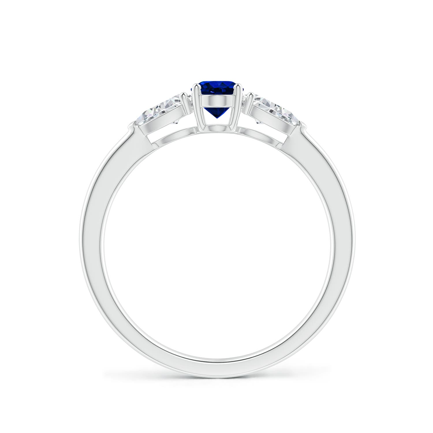 6x4mm AAAA Oval Blue Sapphire Three Stone Ring with Pear Diamonds in P950 Platinum