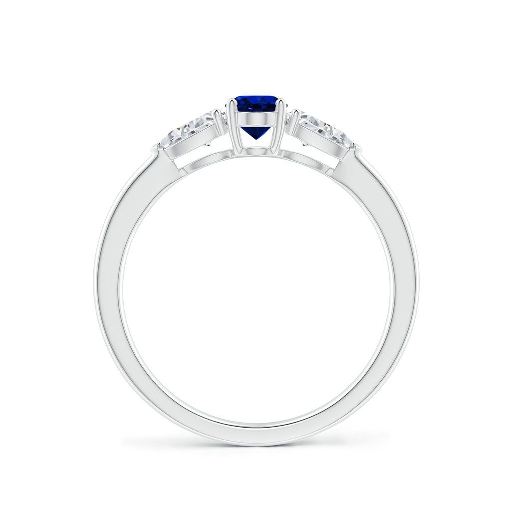 6x4mm AAAA Oval Blue Sapphire Three Stone Ring with Pear Diamonds in P950 Platinum Side-1