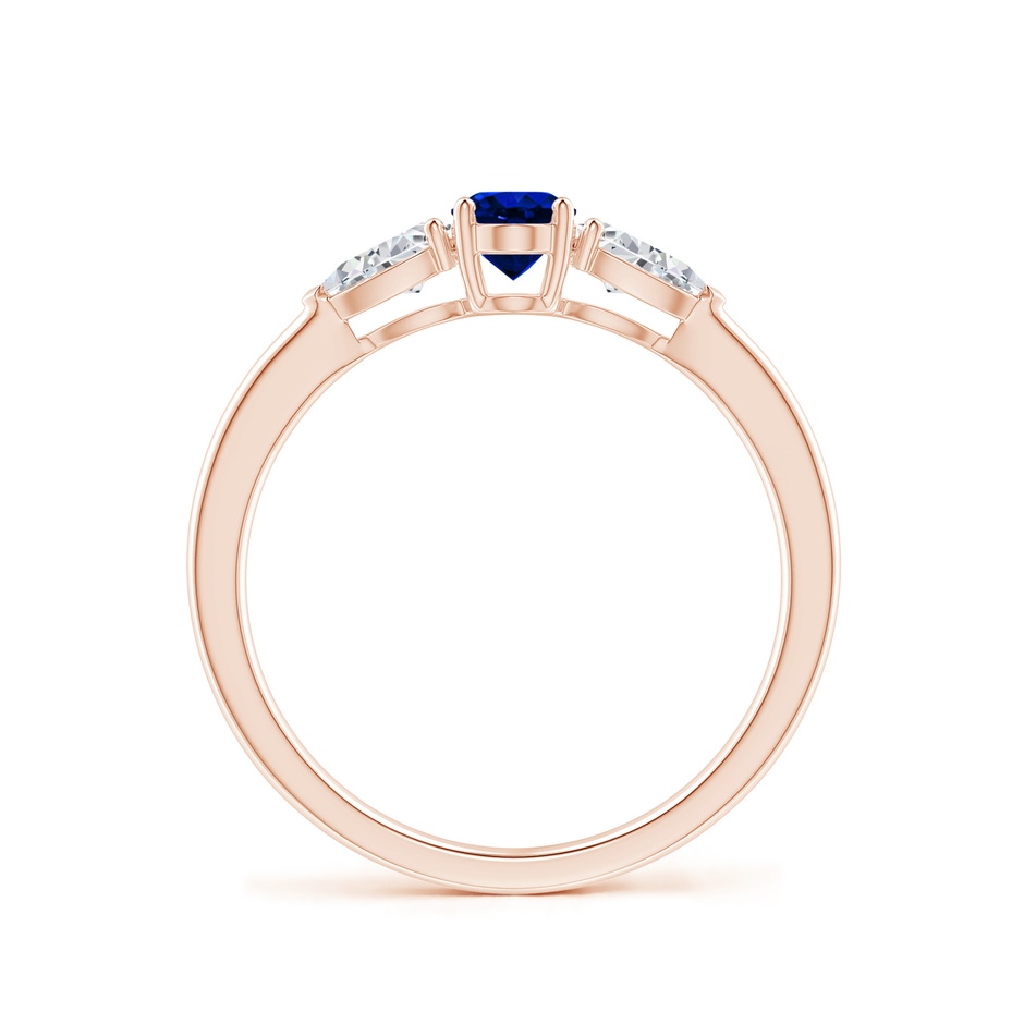 6x4mm AAAA Oval Blue Sapphire Three Stone Ring with Pear Diamonds in Rose Gold side-1