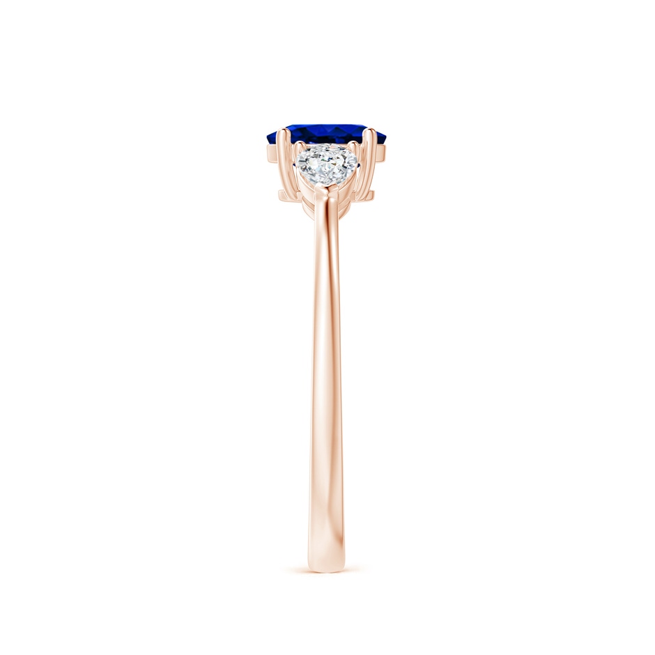 6x4mm AAAA Oval Blue Sapphire Three Stone Ring with Pear Diamonds in Rose Gold side-2