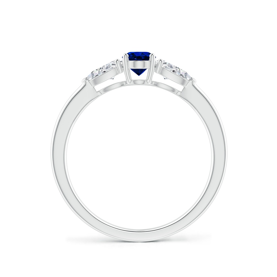 6x4mm AAAA Oval Blue Sapphire Three Stone Ring with Pear Diamonds in White Gold side-1