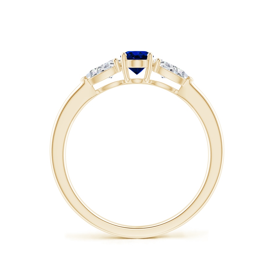 6x4mm Lab-Grown Oval Blue Sapphire Three Stone Ring with Pear Diamonds in Yellow Gold side-1