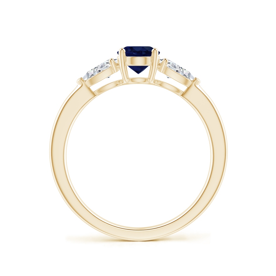 7x5mm A Oval Blue Sapphire Three Stone Ring with Pear Diamonds in Yellow Gold side-1