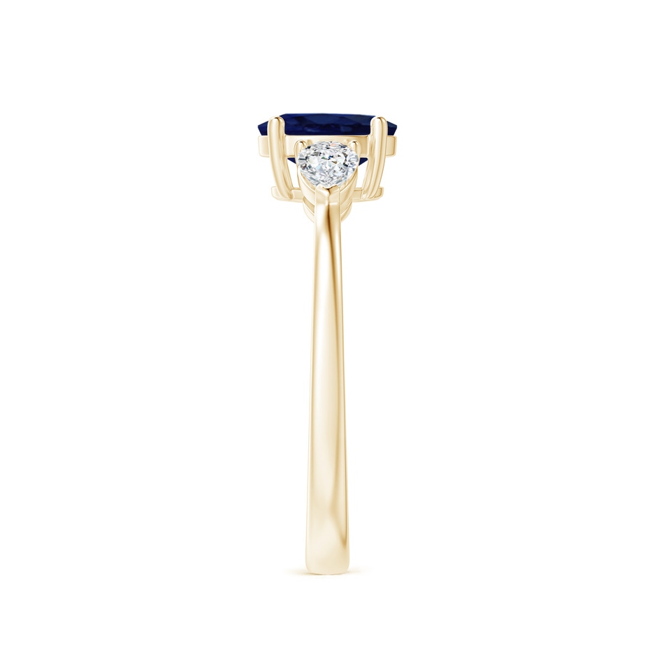 7x5mm A Oval Blue Sapphire Three Stone Ring with Pear Diamonds in Yellow Gold side-2