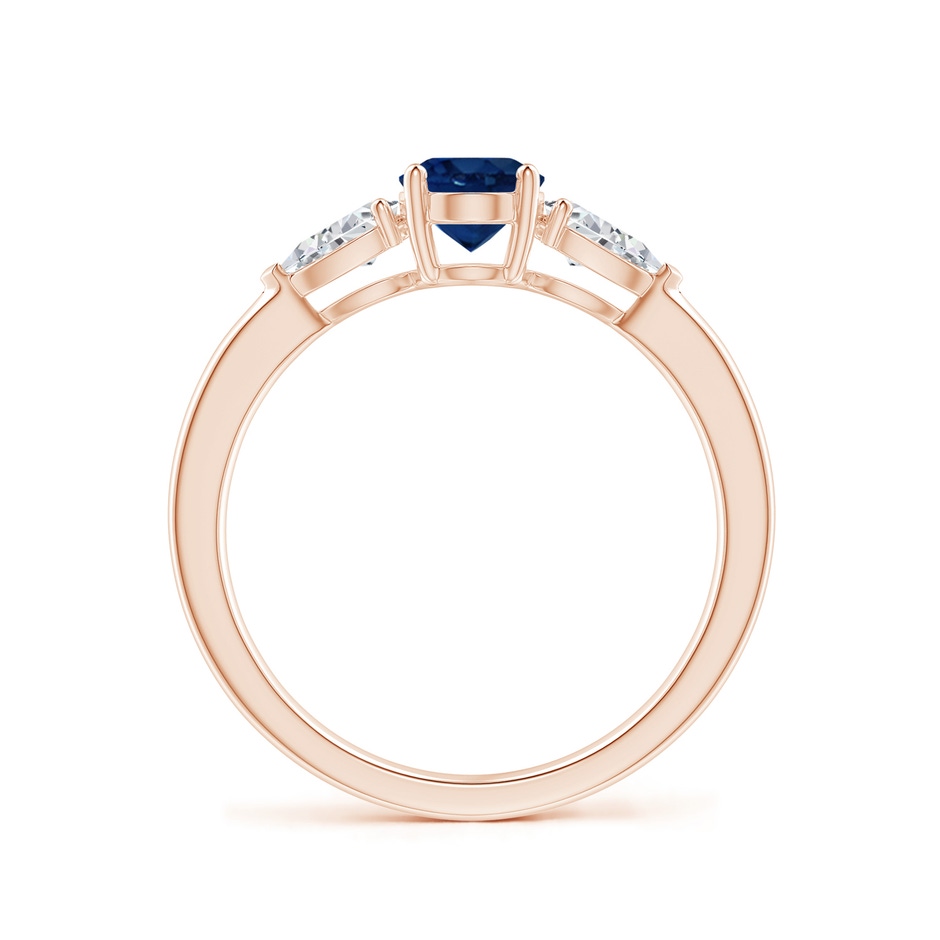 7x5mm AA Oval Blue Sapphire Three Stone Ring with Pear Diamonds in Rose Gold side-1