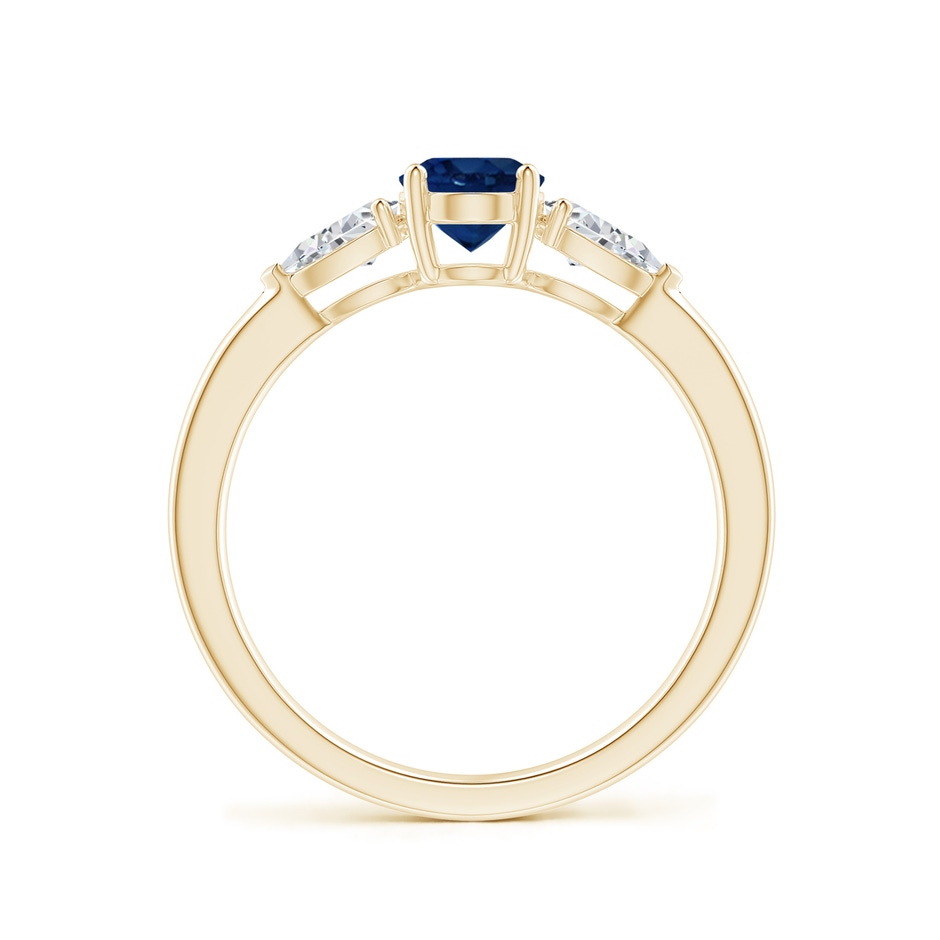 7x5mm AA Oval Blue Sapphire Three Stone Ring with Pear Diamonds in Yellow Gold side-1