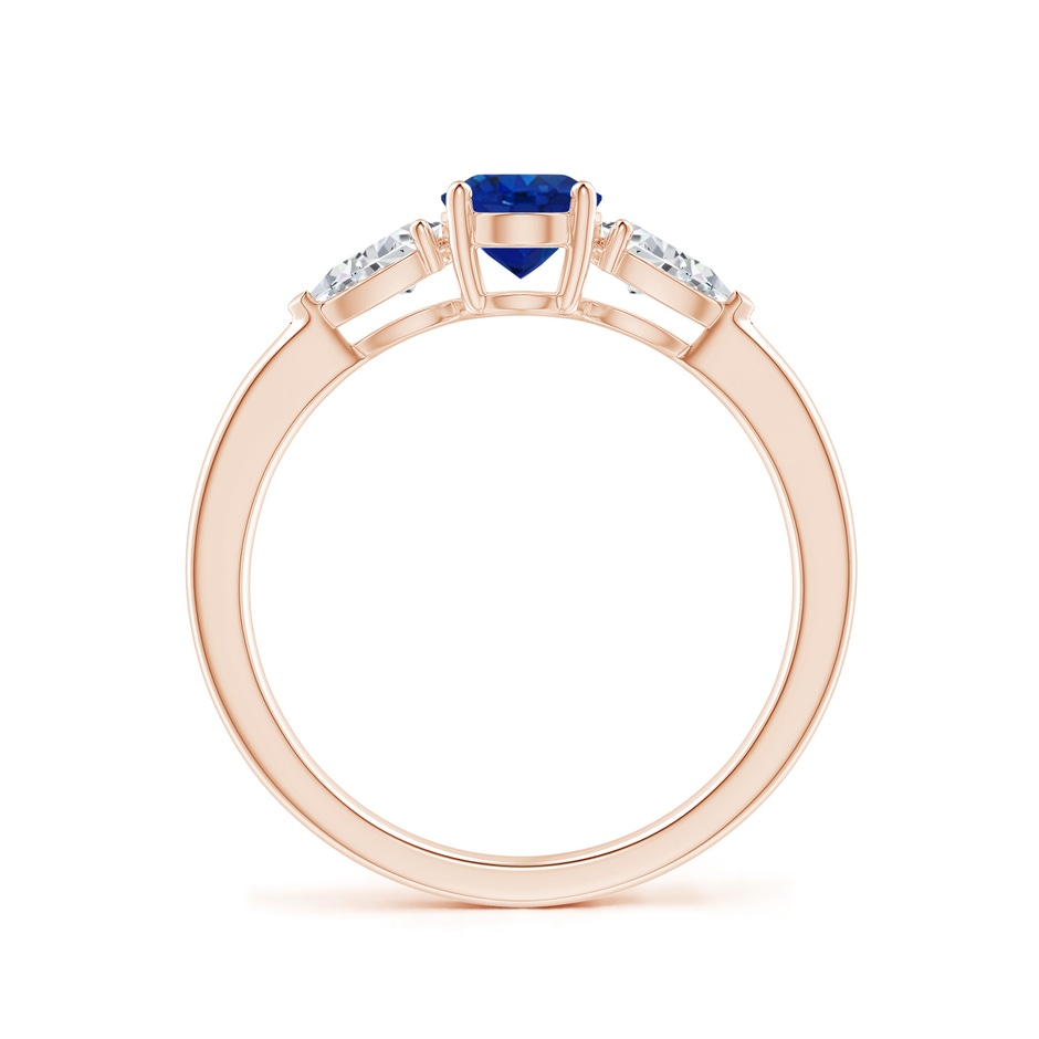7x5mm AAA Oval Blue Sapphire Three Stone Ring with Pear Diamonds in Rose Gold side-1