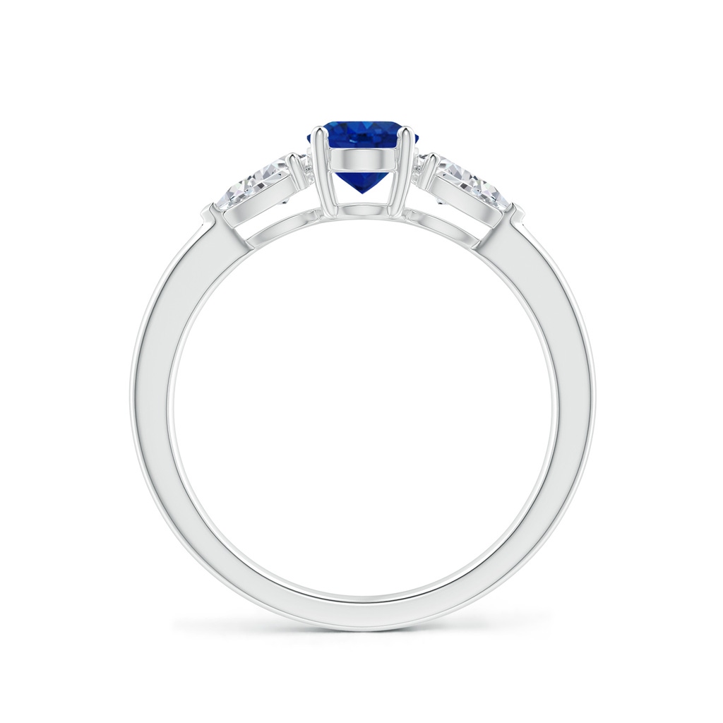 7x5mm AAA Oval Blue Sapphire Three Stone Ring with Pear Diamonds in White Gold - side_1