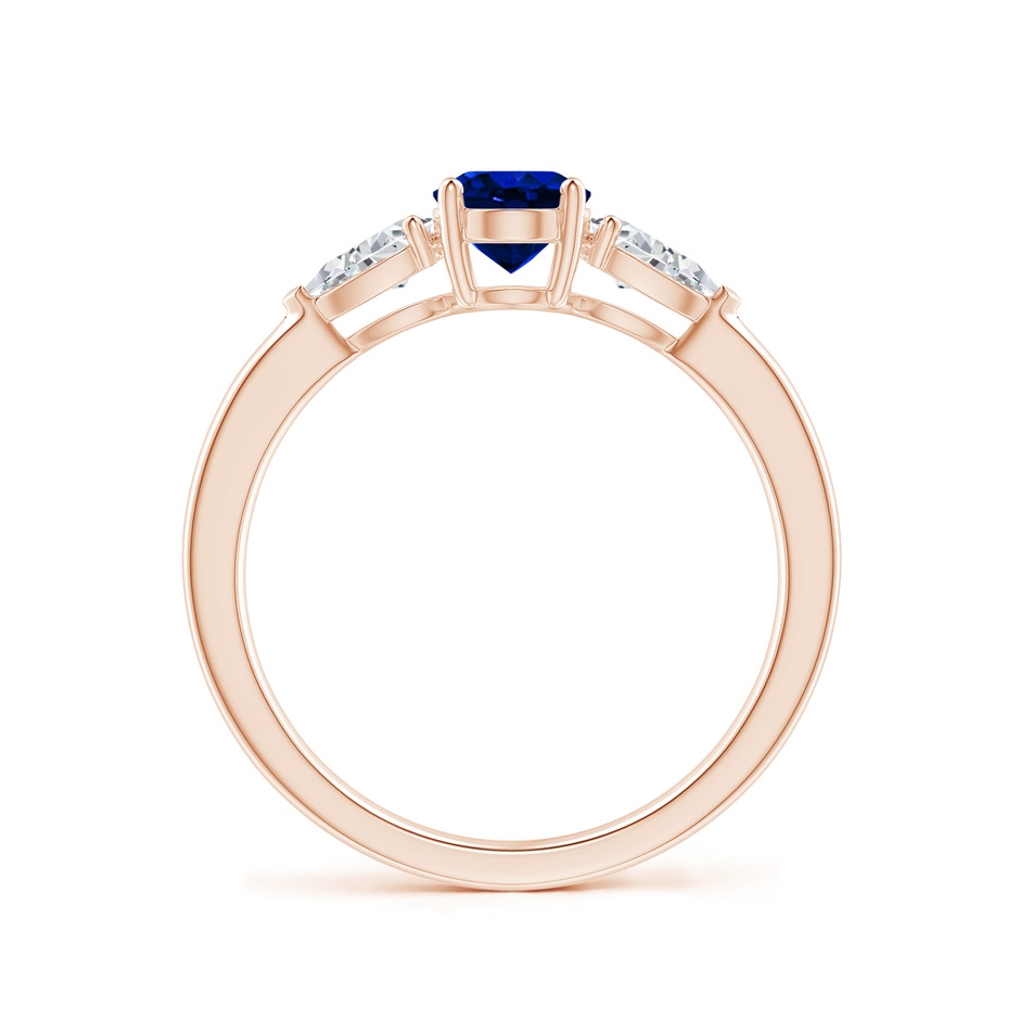 7x5mm AAAA Oval Blue Sapphire Three Stone Ring with Pear Diamonds in Rose Gold side-1