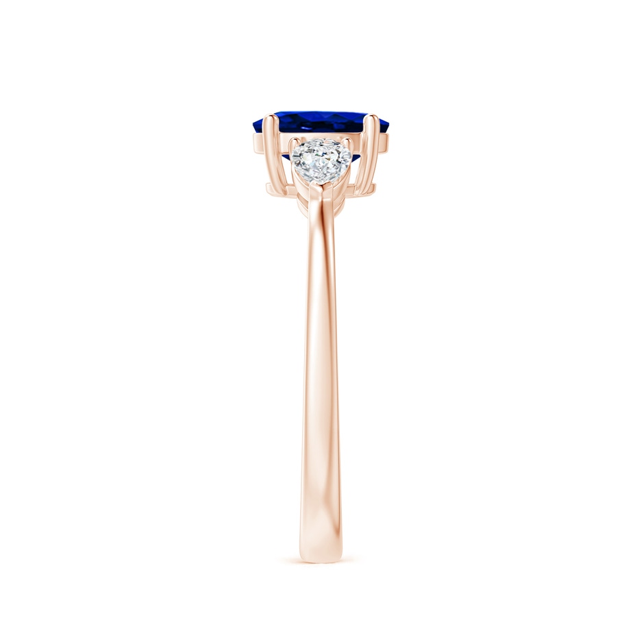 7x5mm AAAA Oval Blue Sapphire Three Stone Ring with Pear Diamonds in Rose Gold side-2