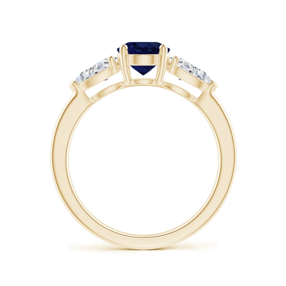 8x6mm A Oval Blue Sapphire Three Stone Ring with Pear Diamonds in Yellow Gold side-1