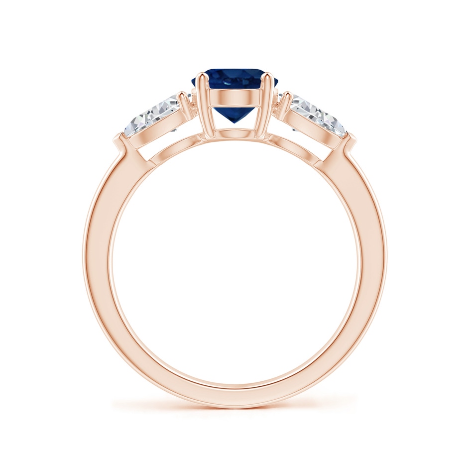 8x6mm AA Oval Blue Sapphire Three Stone Ring with Pear Diamonds in Rose Gold side-1