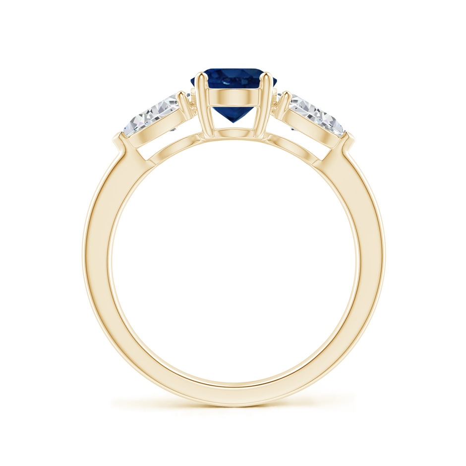 8x6mm AA Oval Blue Sapphire Three Stone Ring with Pear Diamonds in Yellow Gold side-1