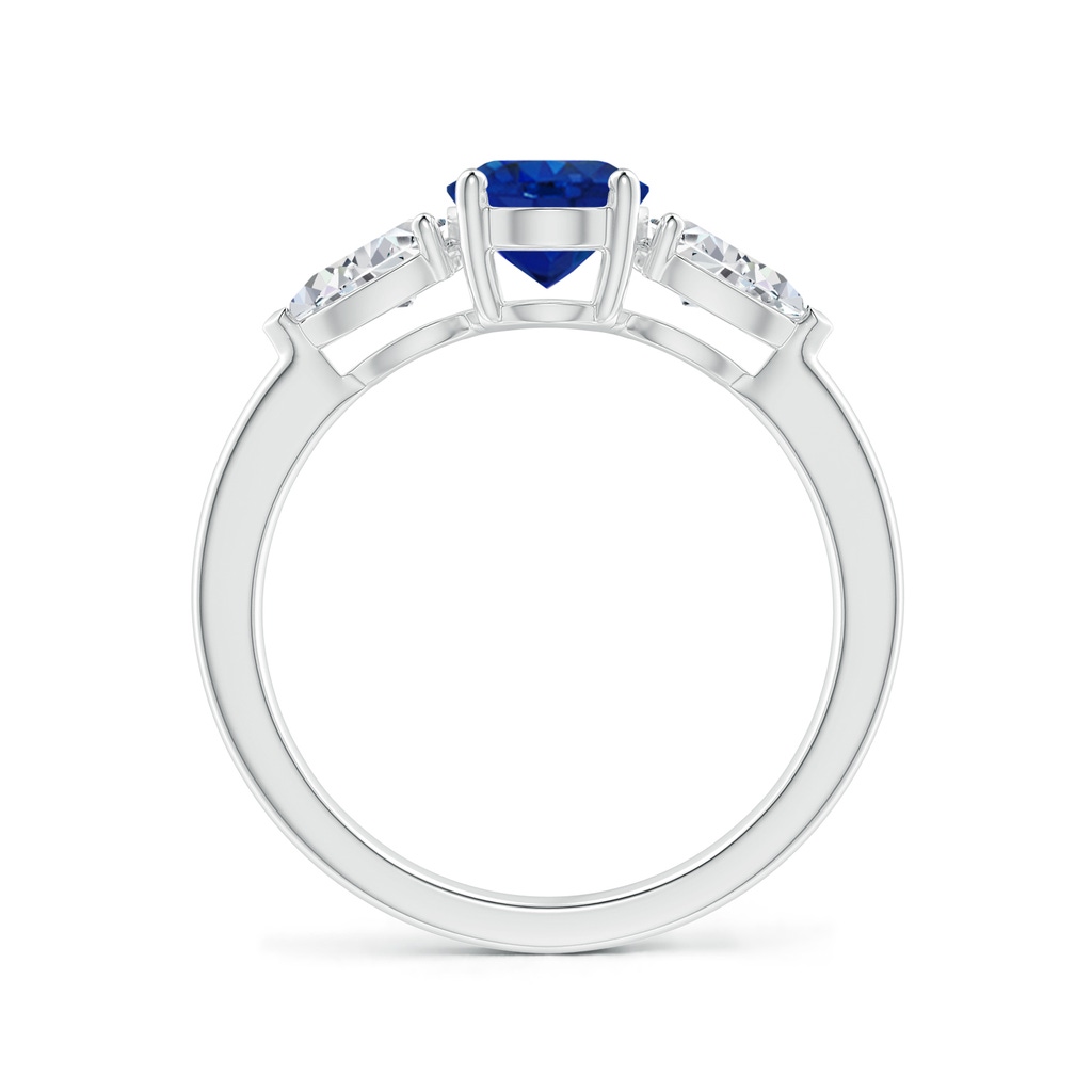 8x6mm AAA Oval Blue Sapphire Three Stone Ring with Pear Diamonds in White Gold - side_1