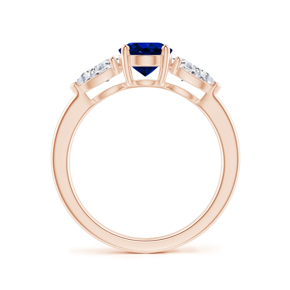 8x6mm AAAA Oval Blue Sapphire Three Stone Ring with Pear Diamonds in Rose Gold side-1