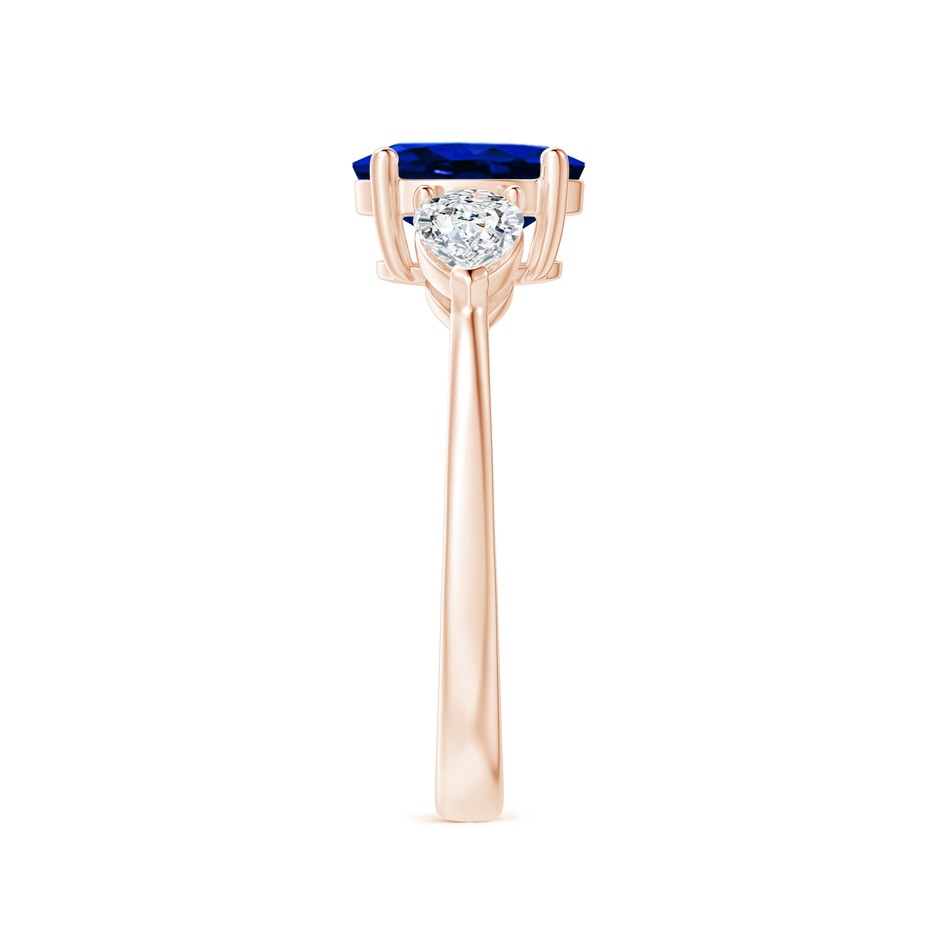 8x6mm AAAA Oval Blue Sapphire Three Stone Ring with Pear Diamonds in Rose Gold side-2