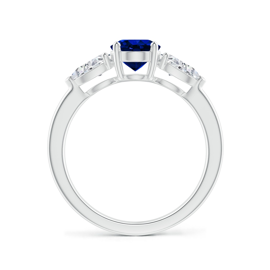 8x6mm Lab-Grown Oval Blue Sapphire Three Stone Ring with Pear Diamonds in White Gold side-1