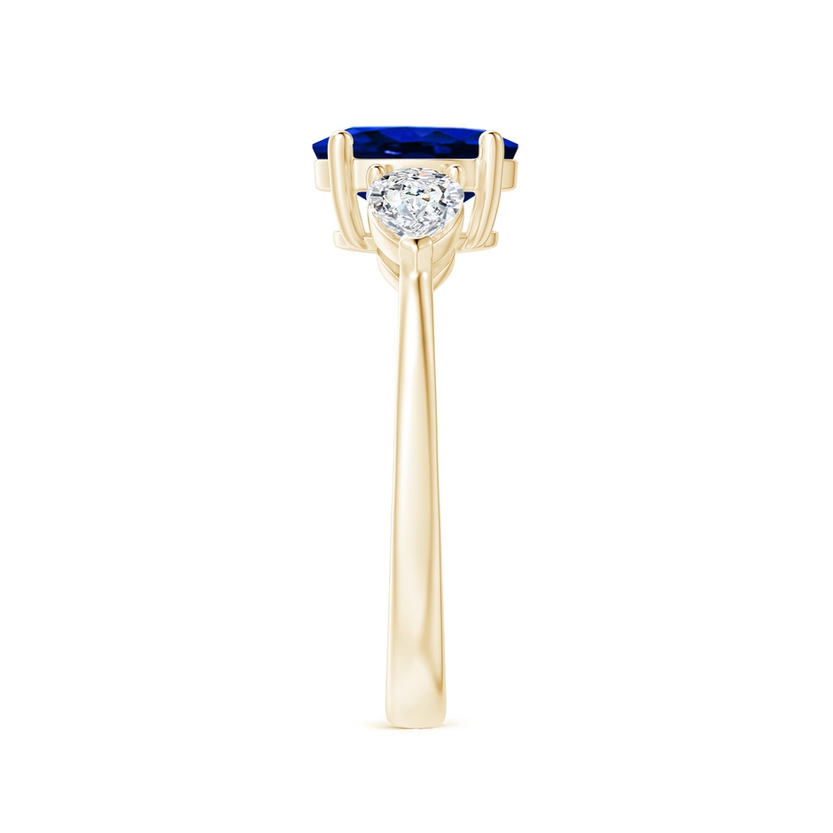 8x6mm AAAA Oval Blue Sapphire Three Stone Ring with Pear Diamonds in Yellow Gold side-2