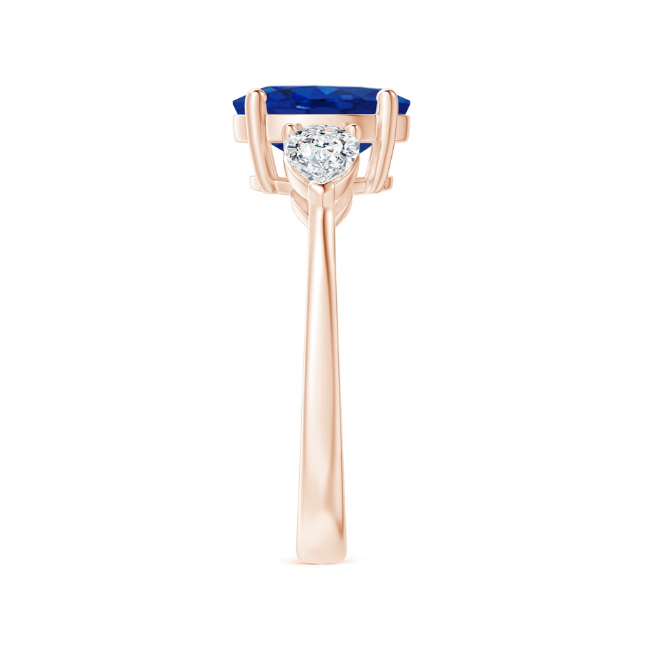 9x7mm AAA Oval Blue Sapphire Three Stone Ring with Pear Diamonds in Rose Gold side-2