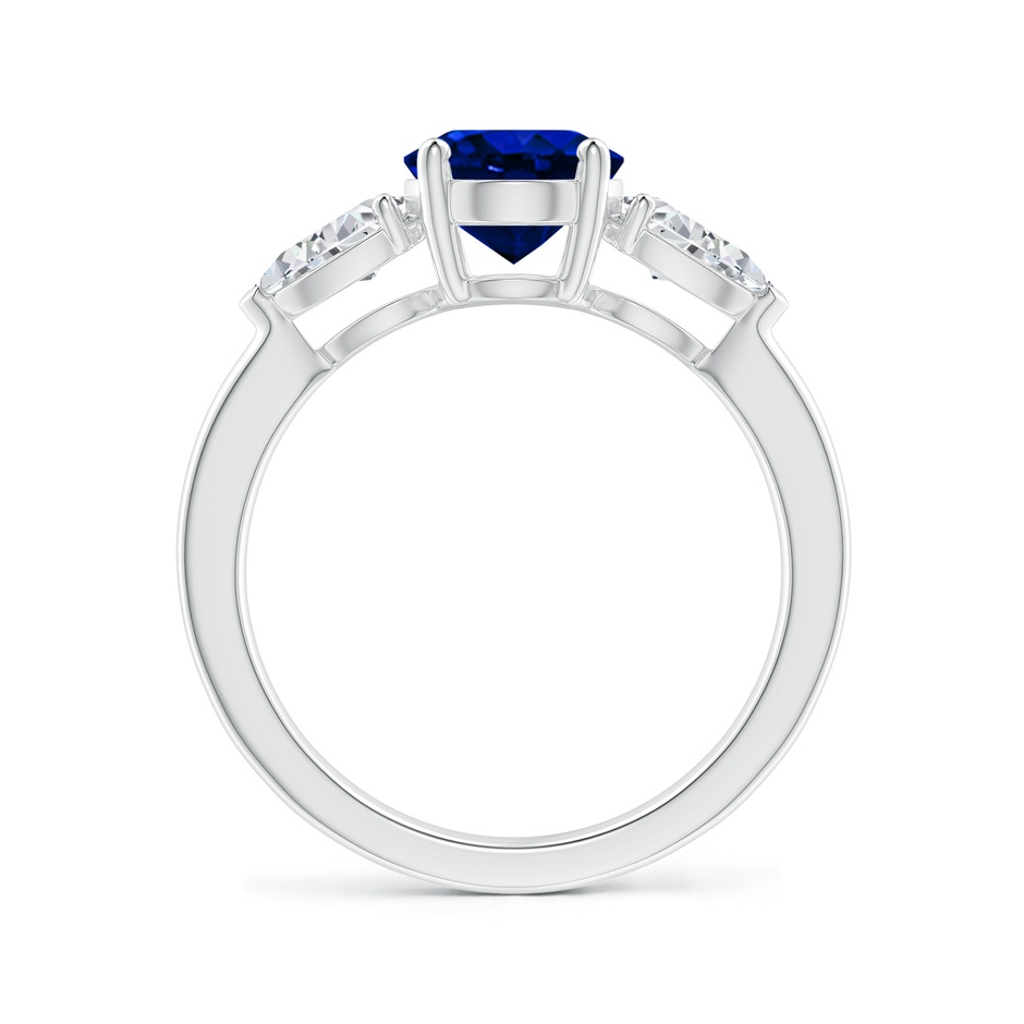 9x7mm AAAA Oval Blue Sapphire Three Stone Ring with Pear Diamonds in P950 Platinum side-1