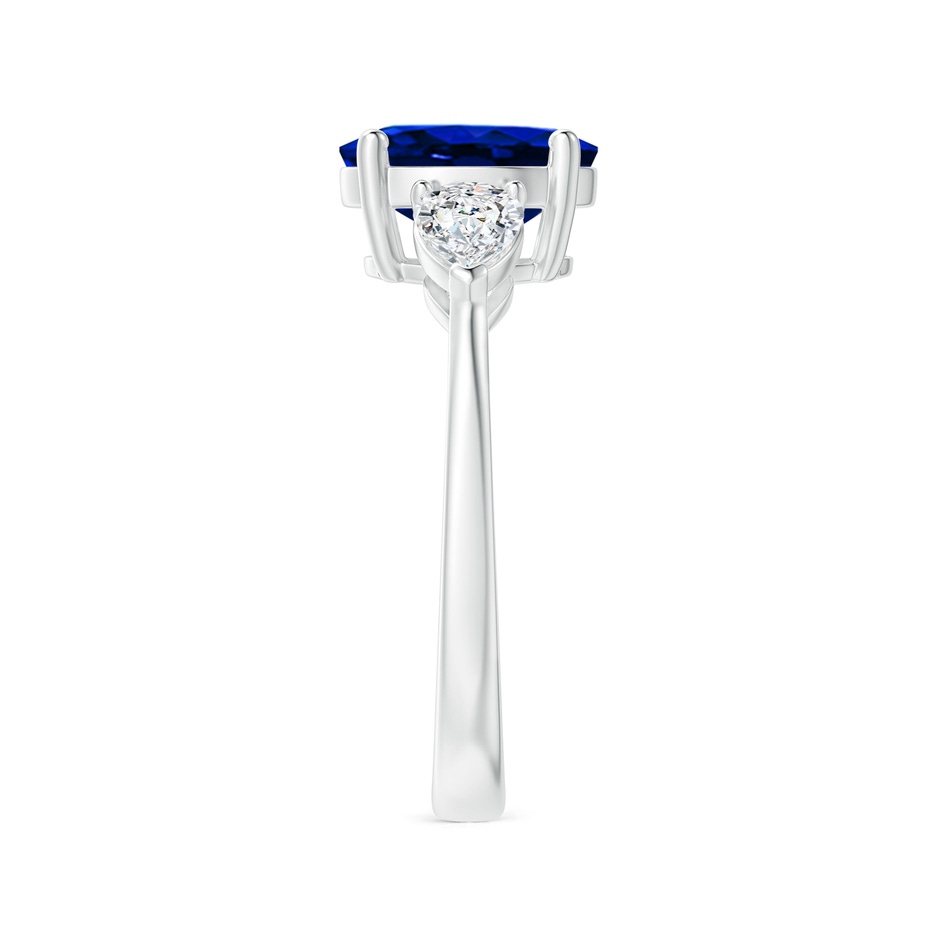 9x7mm AAAA Oval Blue Sapphire Three Stone Ring with Pear Diamonds in P950 Platinum side-2