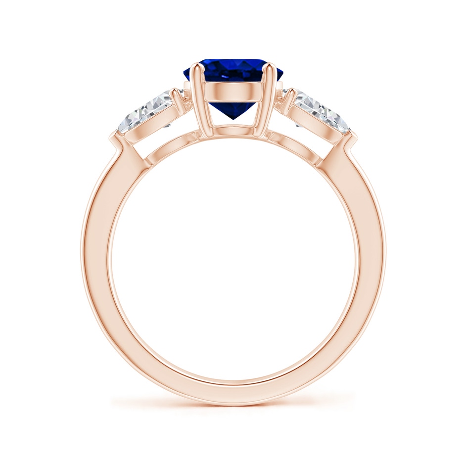 9x7mm AAAA Oval Blue Sapphire Three Stone Ring with Pear Diamonds in Rose Gold side-1