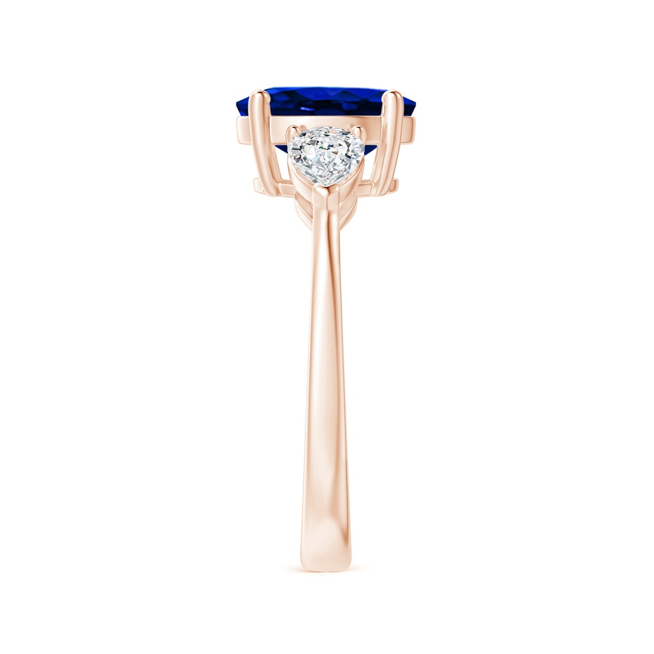 9x7mm AAAA Oval Blue Sapphire Three Stone Ring with Pear Diamonds in Rose Gold side-2