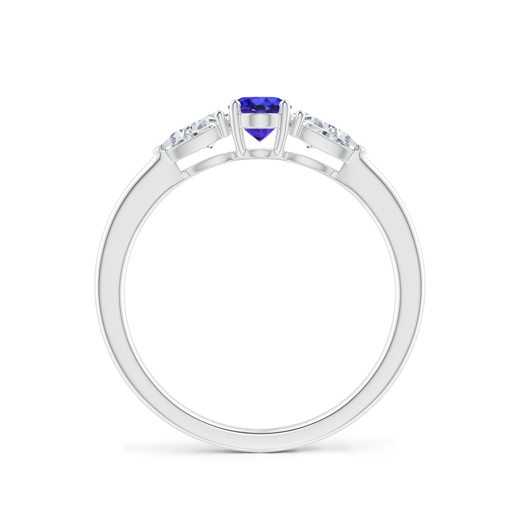6x4mm AAAA Oval Tanzanite Three Stone Ring with Pear Diamonds in P950 Platinum Side-1