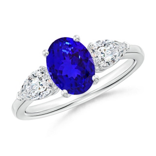 8x6mm AAAA Oval Tanzanite Three Stone Ring with Pear Diamonds in White Gold
