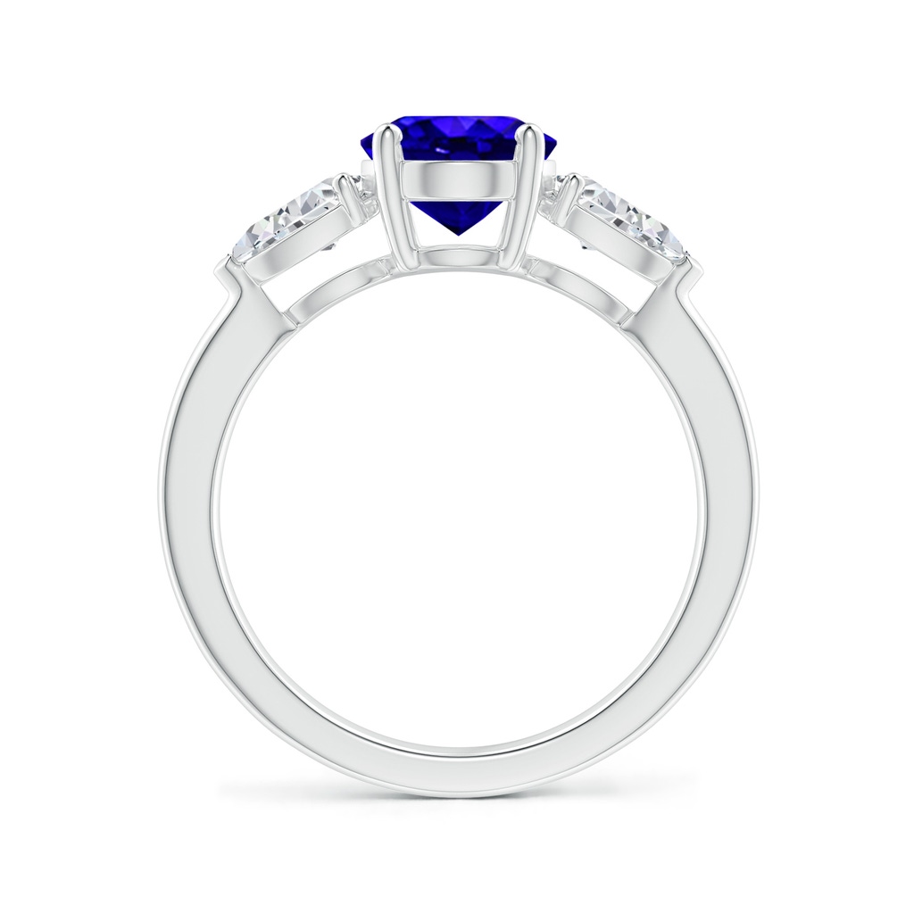 9x7mm AAAA Oval Tanzanite Three Stone Ring with Pear Diamonds in White Gold Side-1