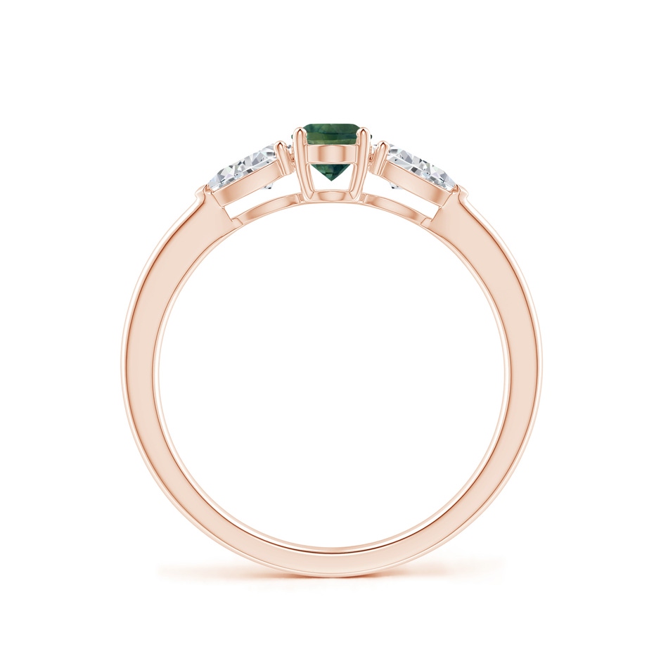 6x4mm AA Oval Teal Montana Sapphire Three Stone Ring with Pear Diamonds in Rose Gold side-1