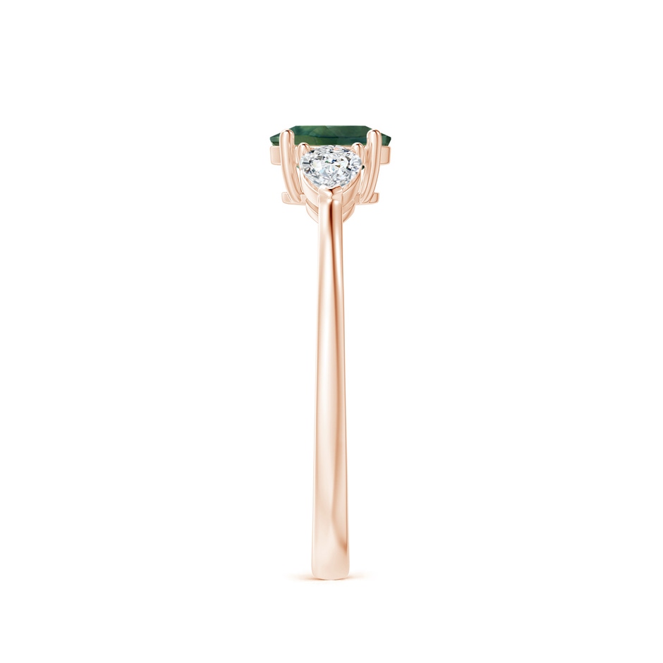 6x4mm AA Oval Teal Montana Sapphire Three Stone Ring with Pear Diamonds in Rose Gold side-2