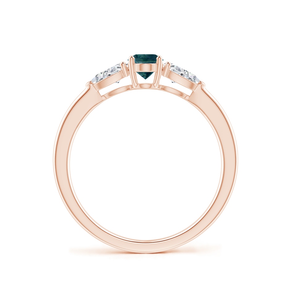 6x4mm AAA Oval Teal Montana Sapphire Three Stone Ring with Pear Diamonds in 9K Rose Gold side-1