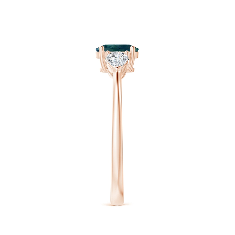 6x4mm AAA Oval Teal Montana Sapphire Three Stone Ring with Pear Diamonds in 9K Rose Gold side-2